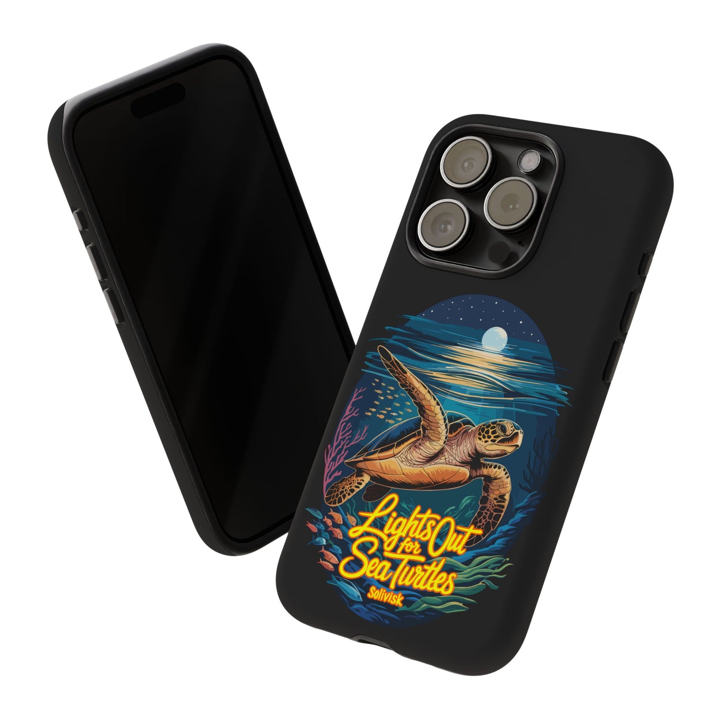 SoliVisk Coastal Collection “Lights Out for Sea Turtles” Black iPhone 12 - 15 Cases Matte Finish