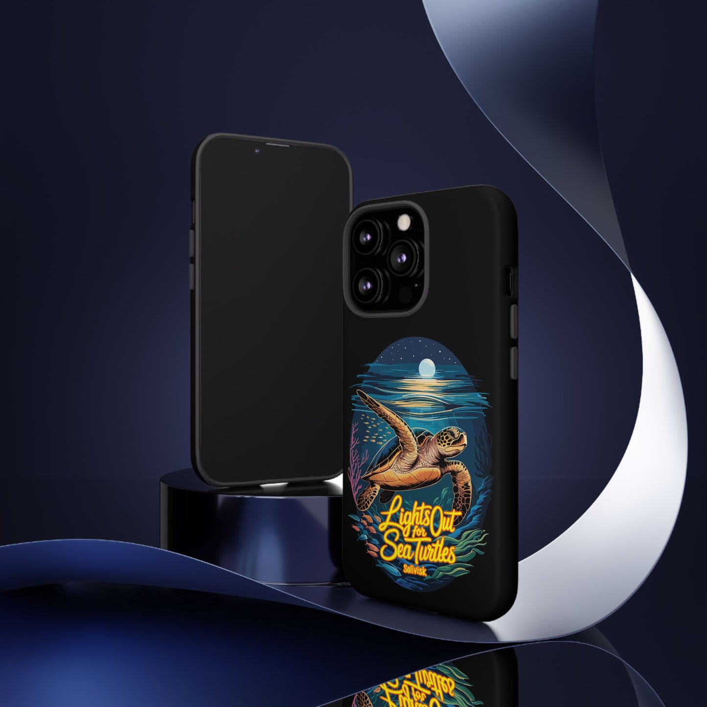 SoliVisk Coastal Collection “Lights Out for Sea Turtles” Black iPhone 12 - 15 Cases Matte Finish