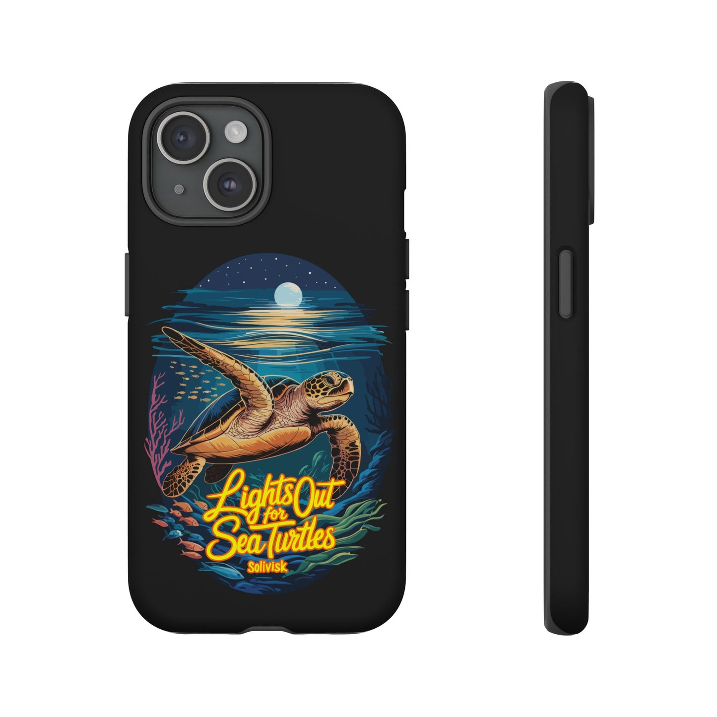 SoliVisk Coastal Collection “Lights Out for Sea Turtles” Black iPhone 12 - 15 Cases Matte Finish