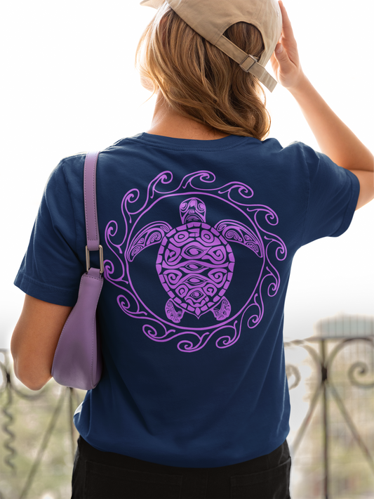 SoliVisk Coastal Collection – Māori Purple Sea Turtle Unisex Graphic Tee Shirt