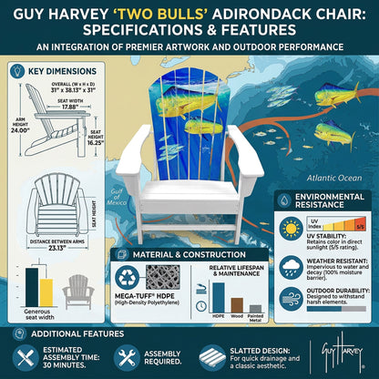 Guy Harvey 2 Bulls Adirondack Chair – Outdoor HDPE Patio Chair
