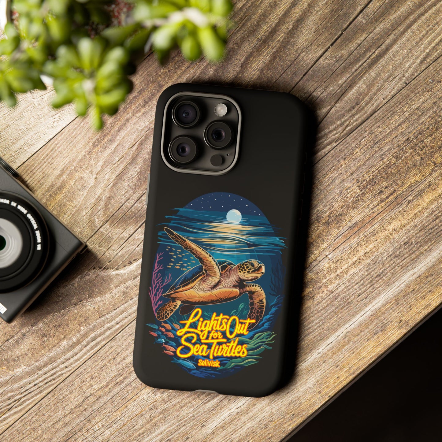 SoliVisk Coastal Collection “Lights Out for Sea Turtles” Black iPhone 12 - 15 Cases Matte Finish