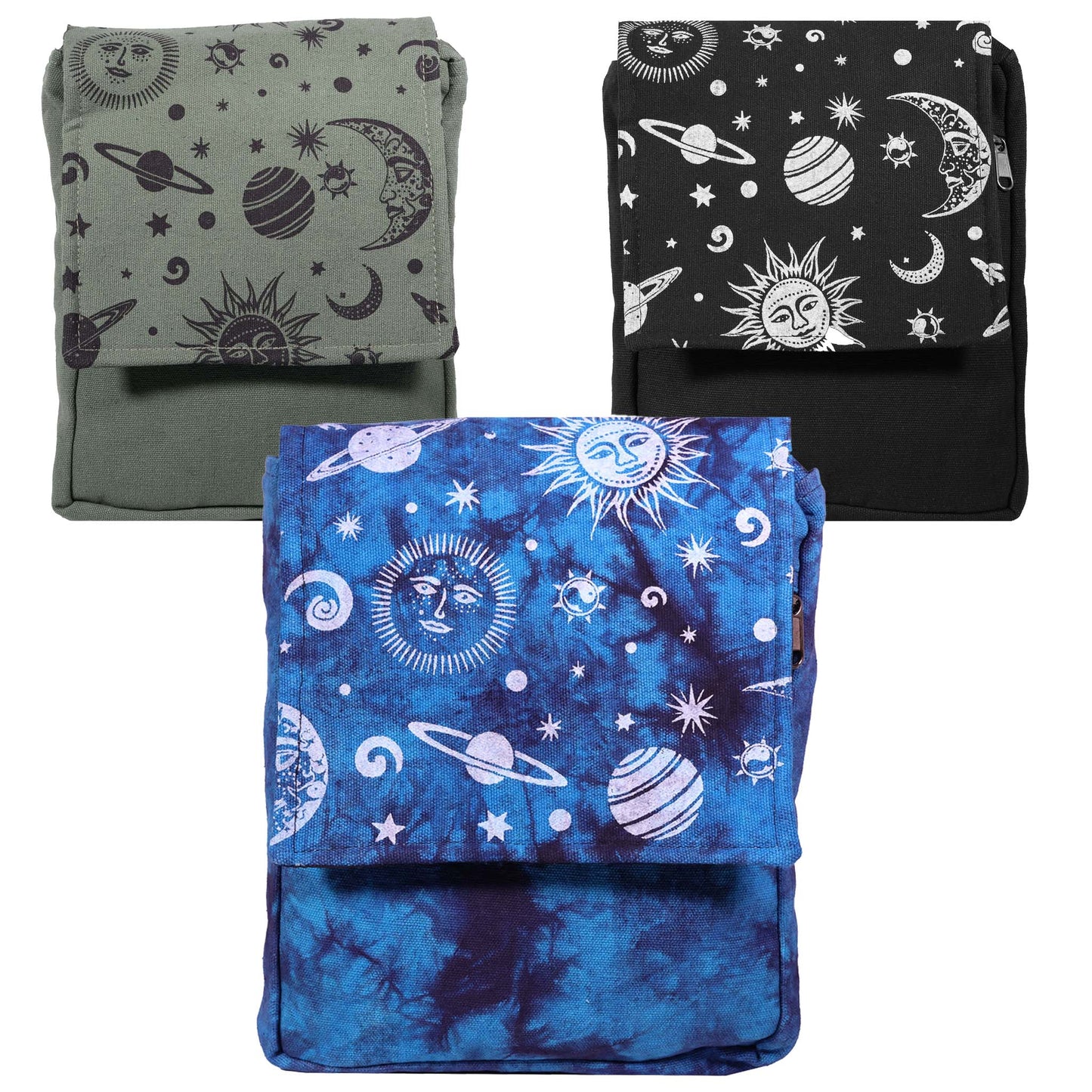 SoliVisk Sun, Moon and Stars Celestial Flap Over Messenger Bags