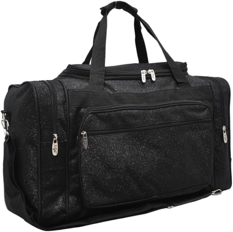 20" Pink & Black Glitter Cheer Duffle Bag Soft Canvas with Zip Pockets & Double Handles