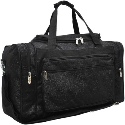 20" Pink & Black Glitter Cheer Duffle Bag Soft Canvas with Zip Pockets & Double Handles