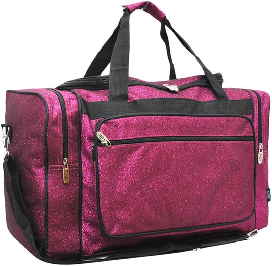 20" Pink & Black Glitter Cheer Duffle Bag Soft Canvas with Zip Pockets & Double Handles