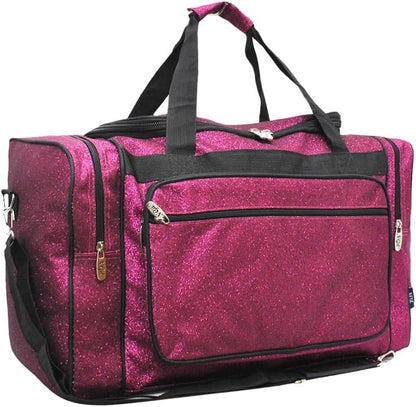 20" Pink & Black Glitter Cheer Duffle Bag Soft Canvas with Zip Pockets & Double Handles