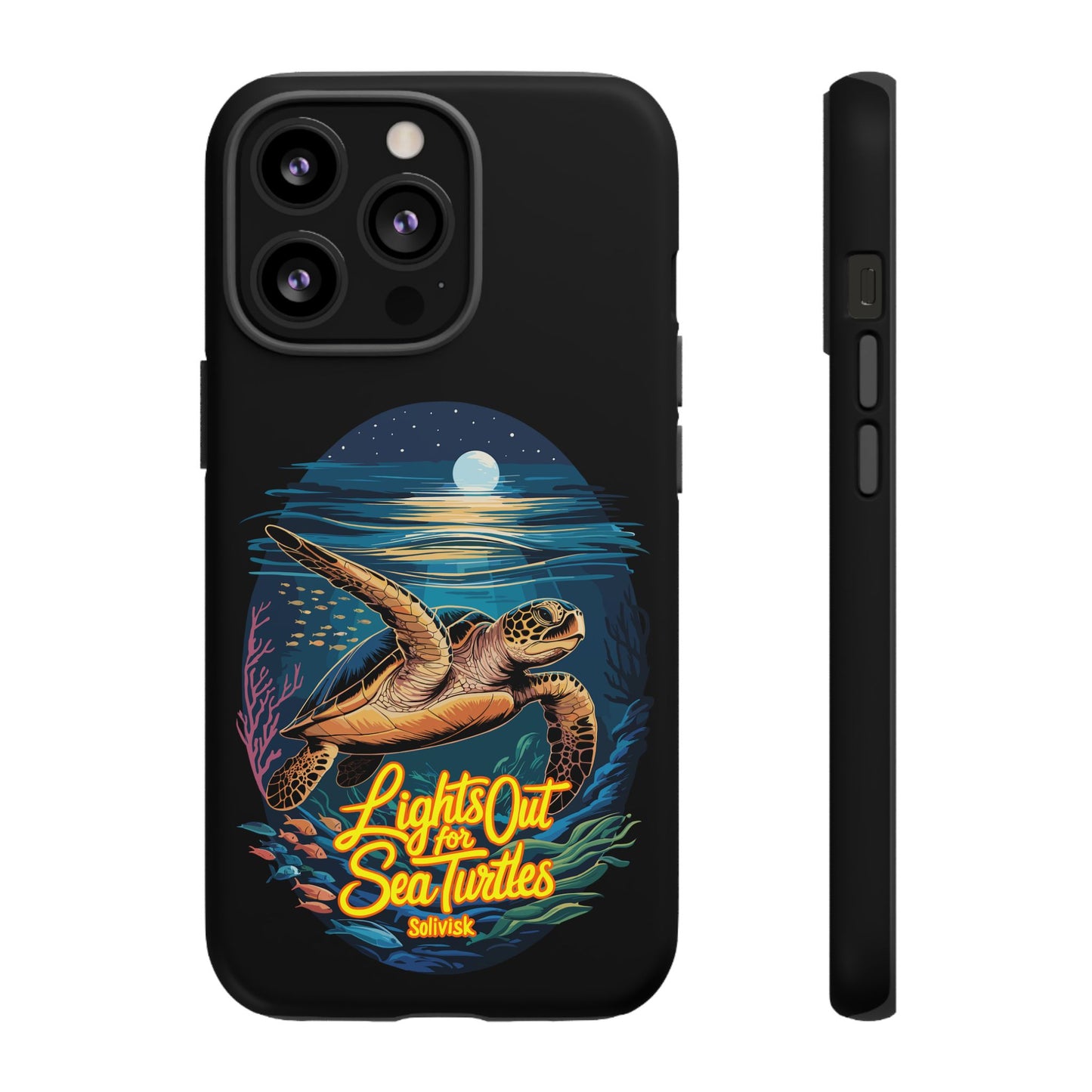 SoliVisk Coastal Collection “Lights Out for Sea Turtles” Black iPhone 12 - 15 Cases Matte Finish