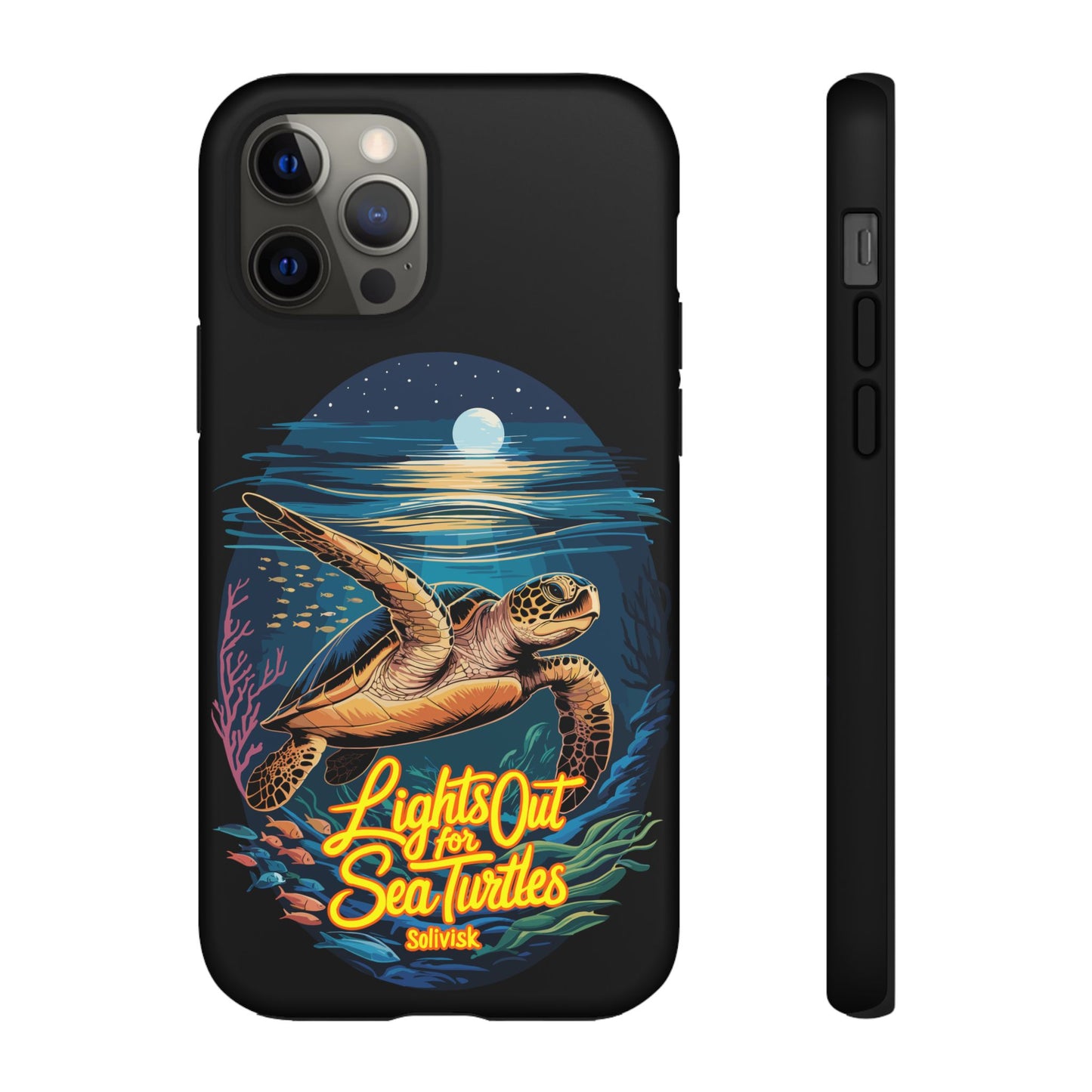 SoliVisk Coastal Collection “Lights Out for Sea Turtles” Black iPhone 12 - 15 Cases Matte Finish