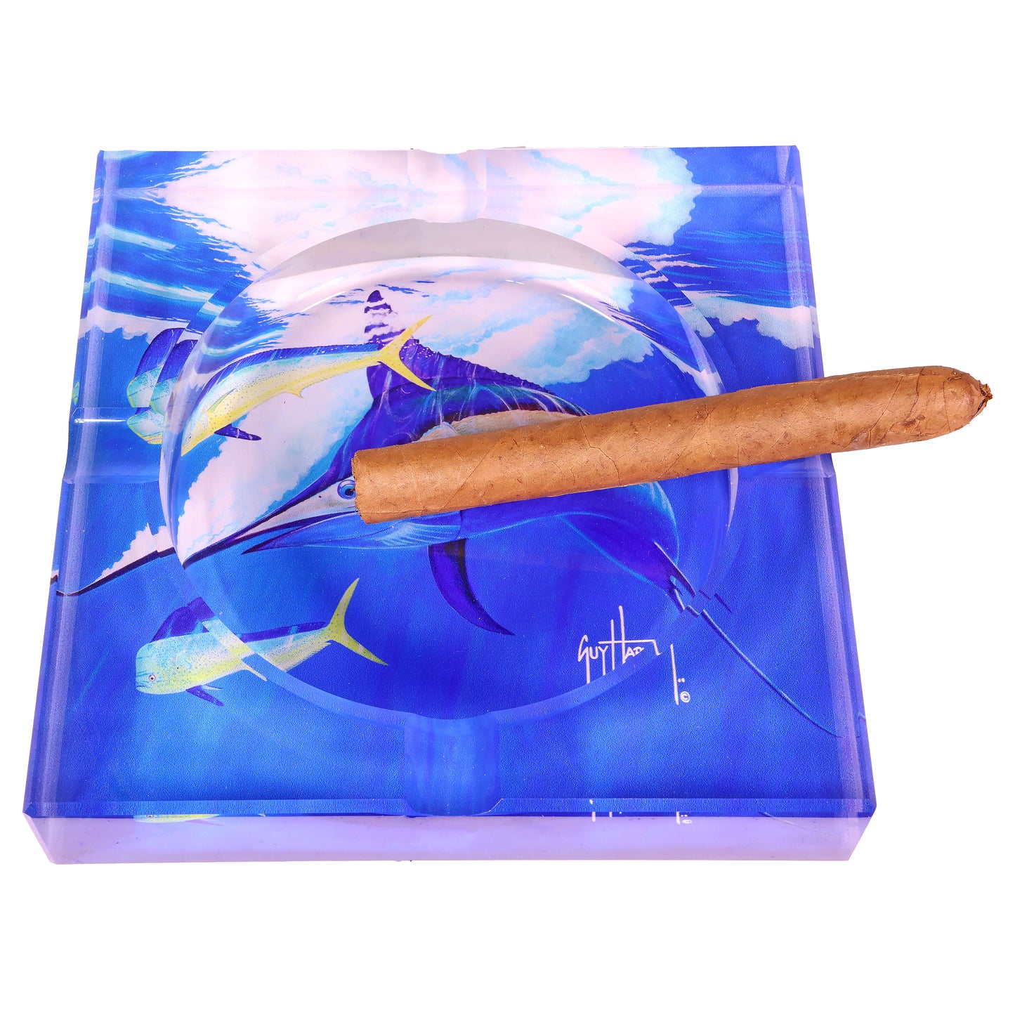Guy Harvey 7" Square Glass Cigar Ashtray