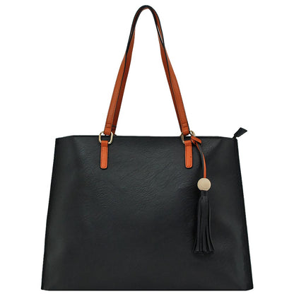 Women’s Faux Leather Tote Bag with Tassel, Goldtone Hardware & Zip Top Closure