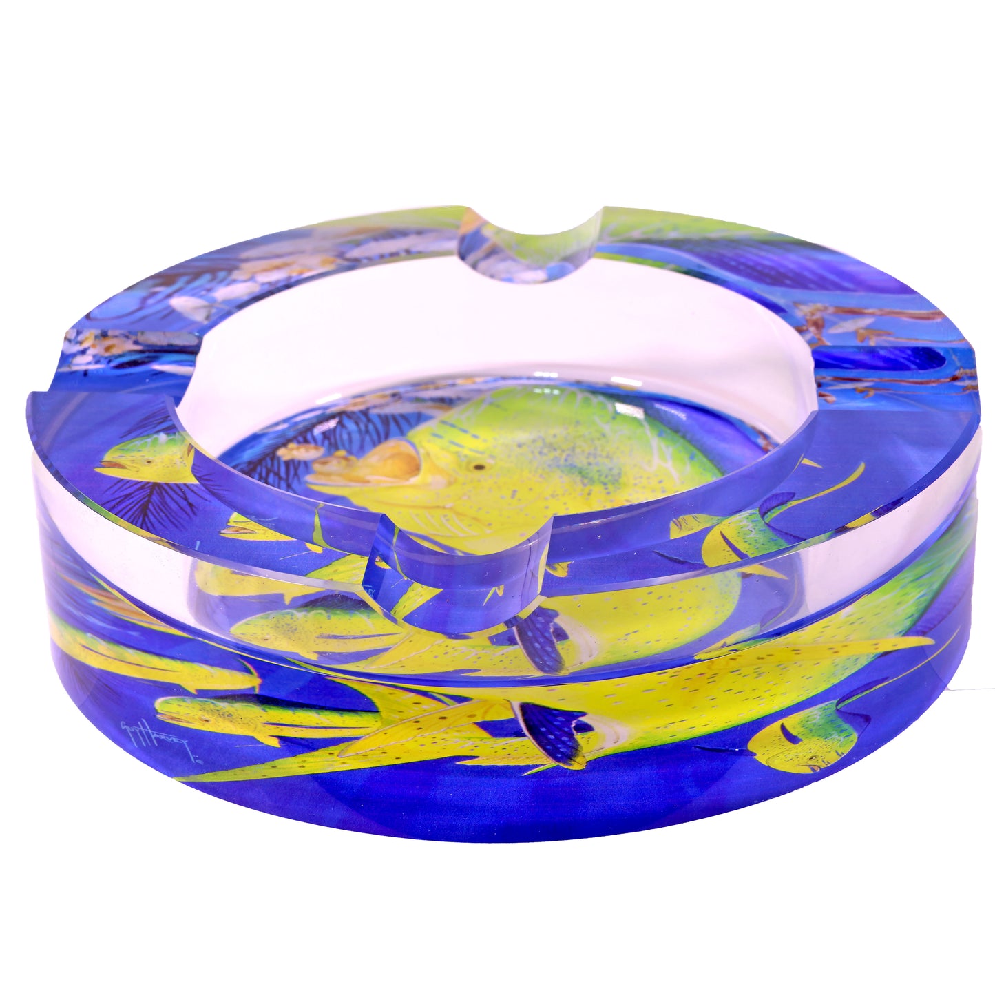 Guy Harvey Round 6" Glass Cigar Ashtray