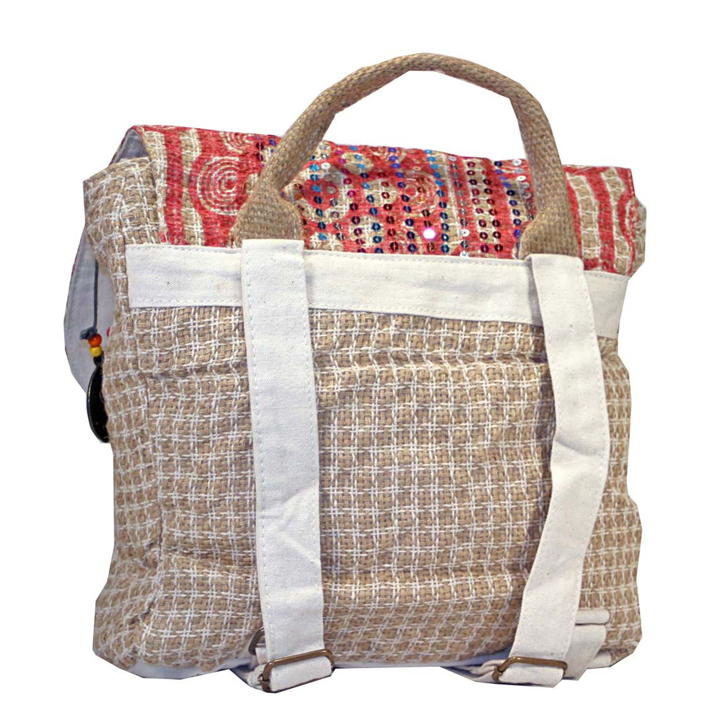 Eco-Friendly Jute Boho Backpack Purse – Convertible Daypack & Messenger Bag