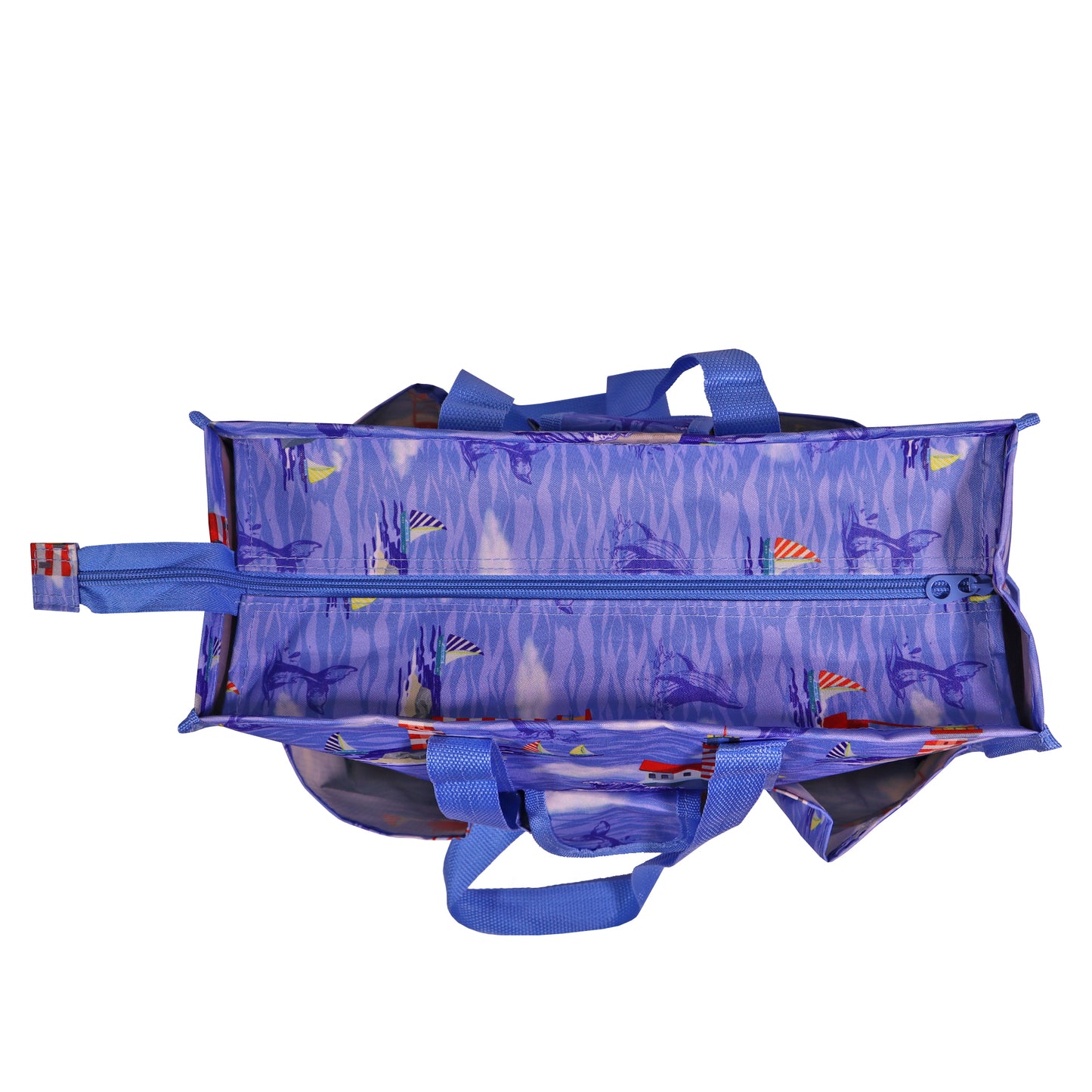 Medium 5-Pocket Utility Organizer Tote Available in Lighthouse or Tropical Parrot Print for Beach Trips, Crafting, Picnics, and Travel