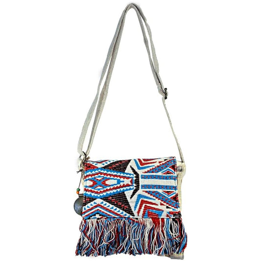 Southwest Geo Turquoise Flapover Fringe Boho Crossbody Bag