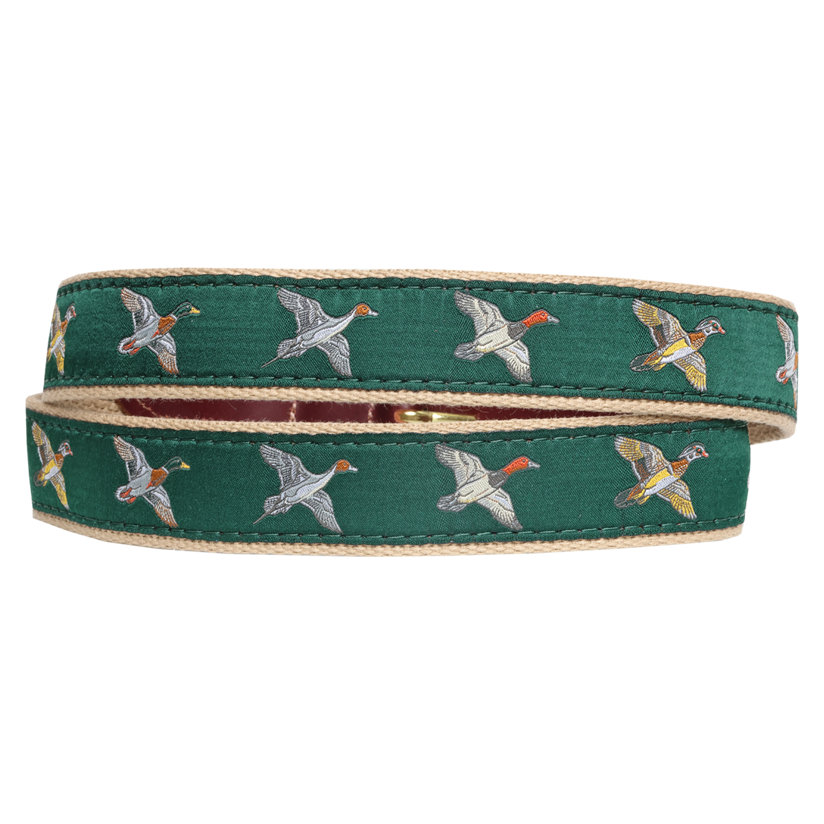 Solivisk Men's Ducks in Flight Leather Tab Ribbon Belt