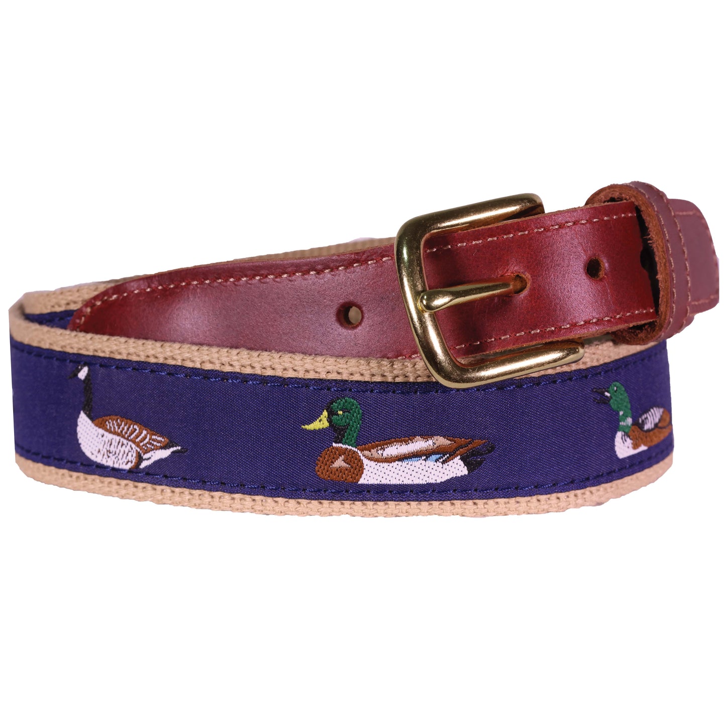 Men's Classic Navy Waterfowl Leather Tab Ribbon Belt