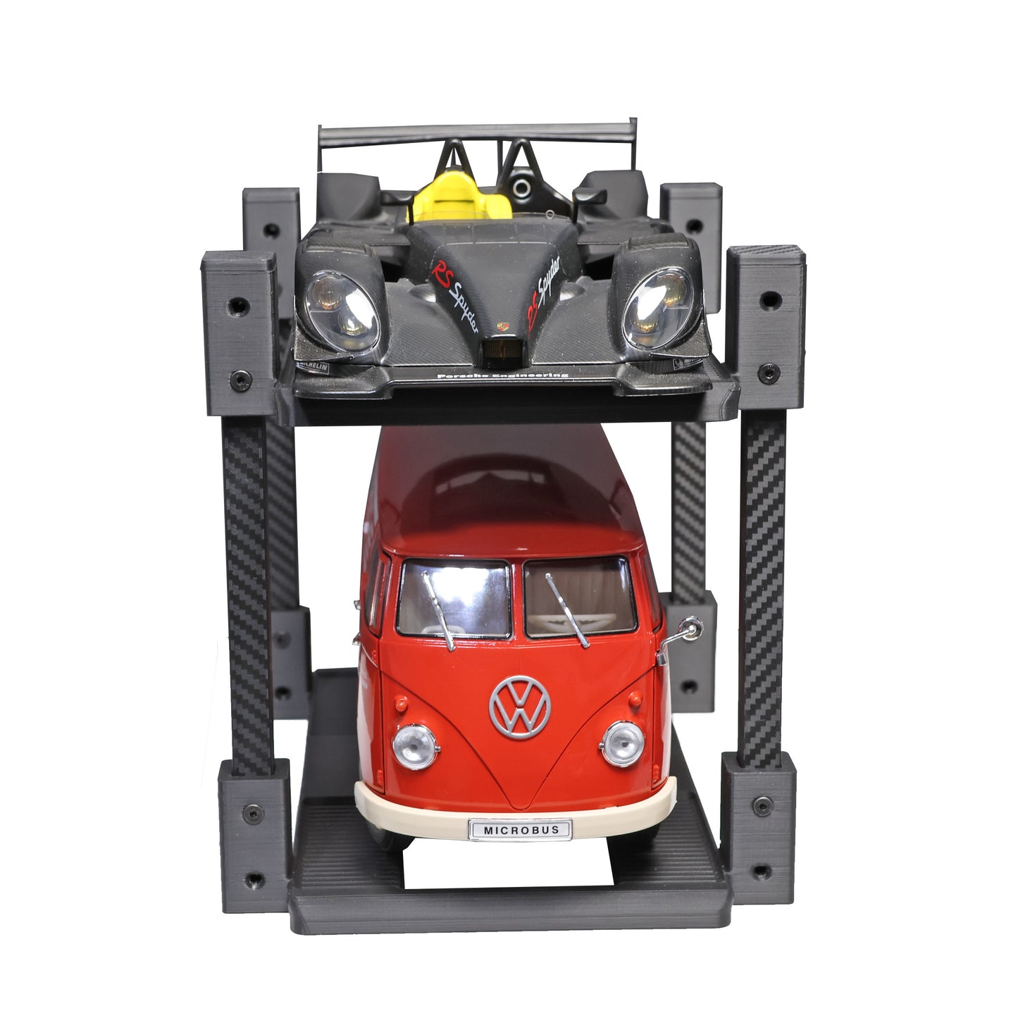 1/18 Scale Modular 4 Post Model Car Display Stand with Carbon Fiber Accents