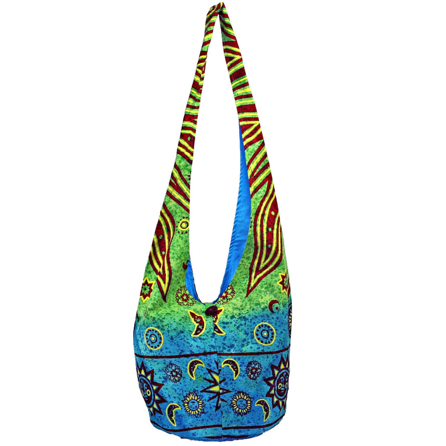 Sun Moon and Stars Celestial Fire Hippie Crossbody Barrel with Toggle Closure