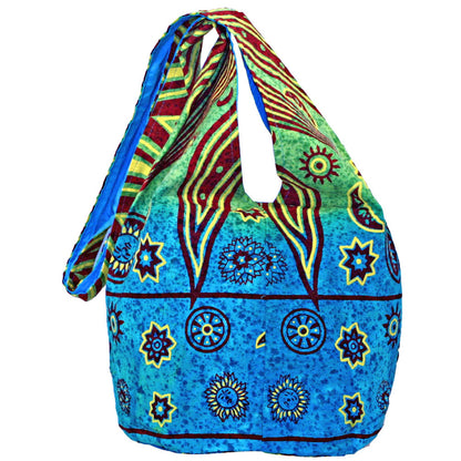 Sun Moon and Stars Celestial Fire Hippie Crossbody Barrel with Toggle Closure