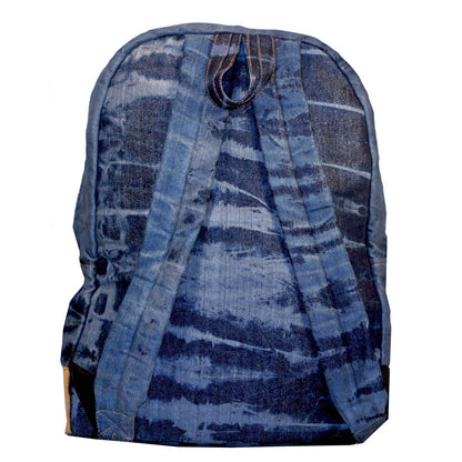 Distressed Faded Denim Backpack with Leather Accents