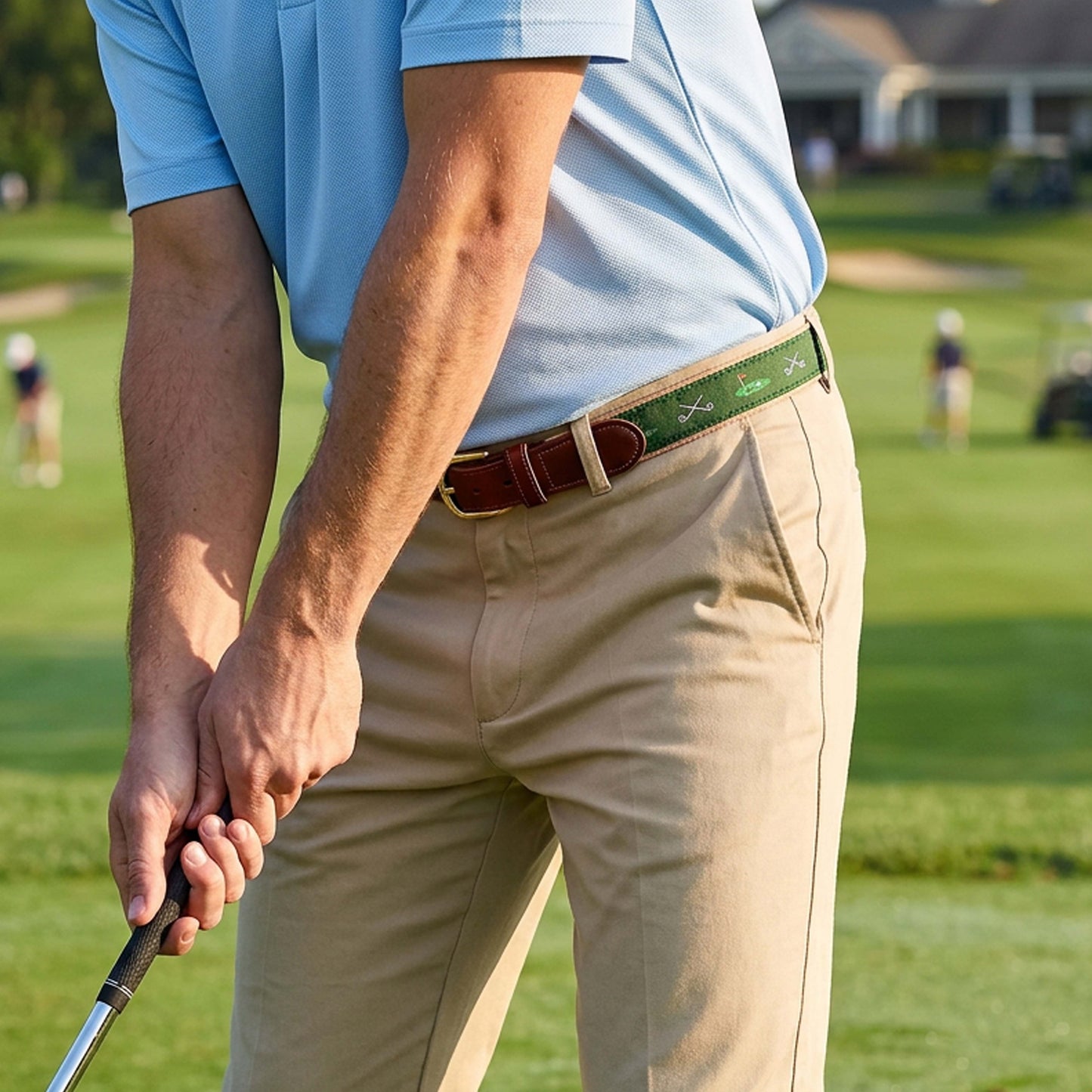 SoliVisk Mens Classic 18th Hole Emerald Green Leather Tab Golf Belt Made in the USA