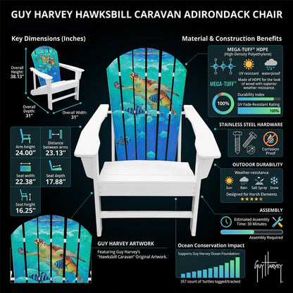Guy Harvey Hawksbill Caravan Adirondack Chair – Outdoor HDPE Patio Chair with Sea Turtle Artwork