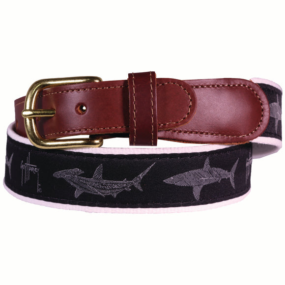 Guy Harvey Hammerhead and Mako Shark Men’s Leather Tab Belt