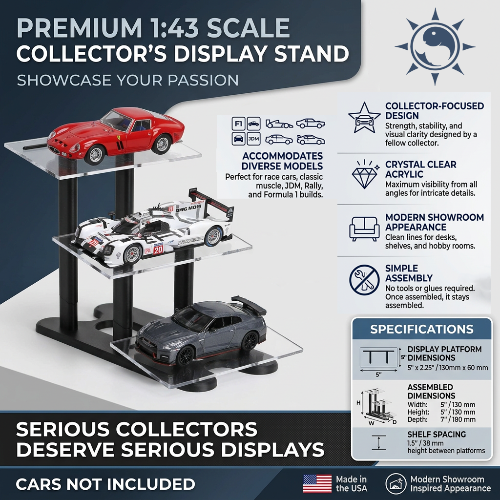 1:43 Scale Diecast Model Car Display Stand 3 Tier Acrylic