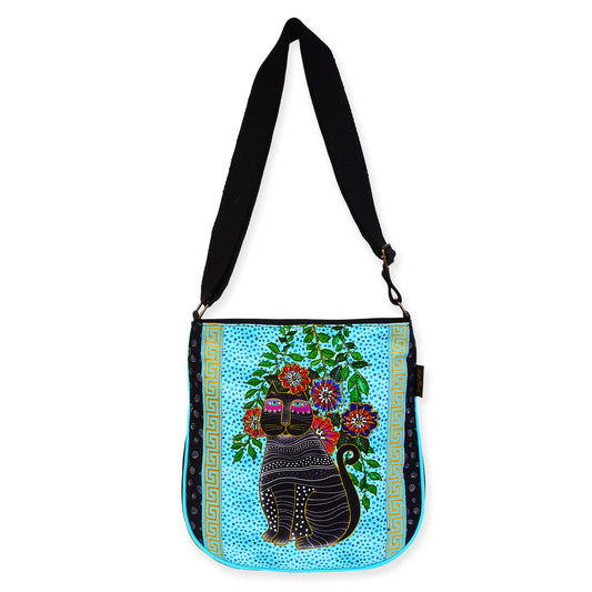 Laurel Burch Kitty Noir Black Cat Medium Crossbody Bag with Adjustable Strap