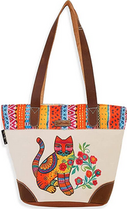 Laurel Burch Maya Small Leather Handle Tote Bag