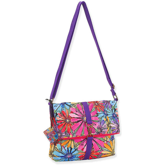 Laurel Burch Fleur Flapover Flower Crossbody Shoulder Bag