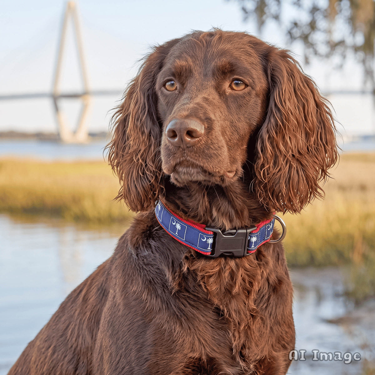 South Carolina Palmetto Tree & Crescent Moon Flag Dog Collars