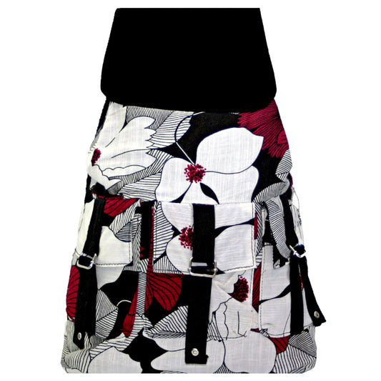 Purple & White Magnolia Floral Boho Cotton Daypack Backpack