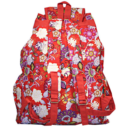 Red Floral Fusion Boho Style Day Pack Backpack