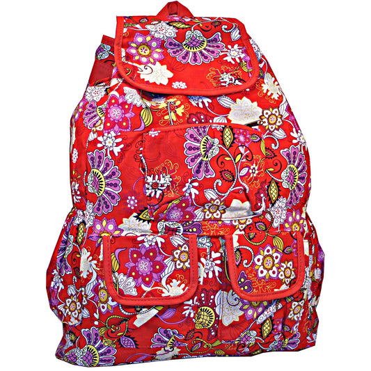 Red Floral Fusion Boho Style Day Pack Backpack