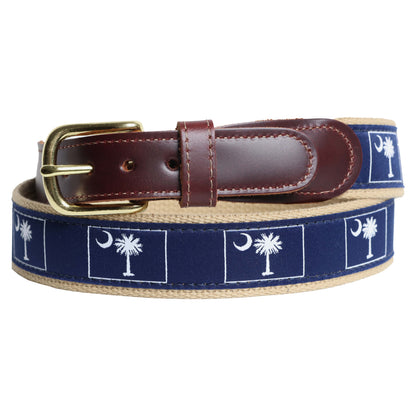SoliVisk Palmetto Moon South Carolina State Flag Leather Tab Belt  Made in USA