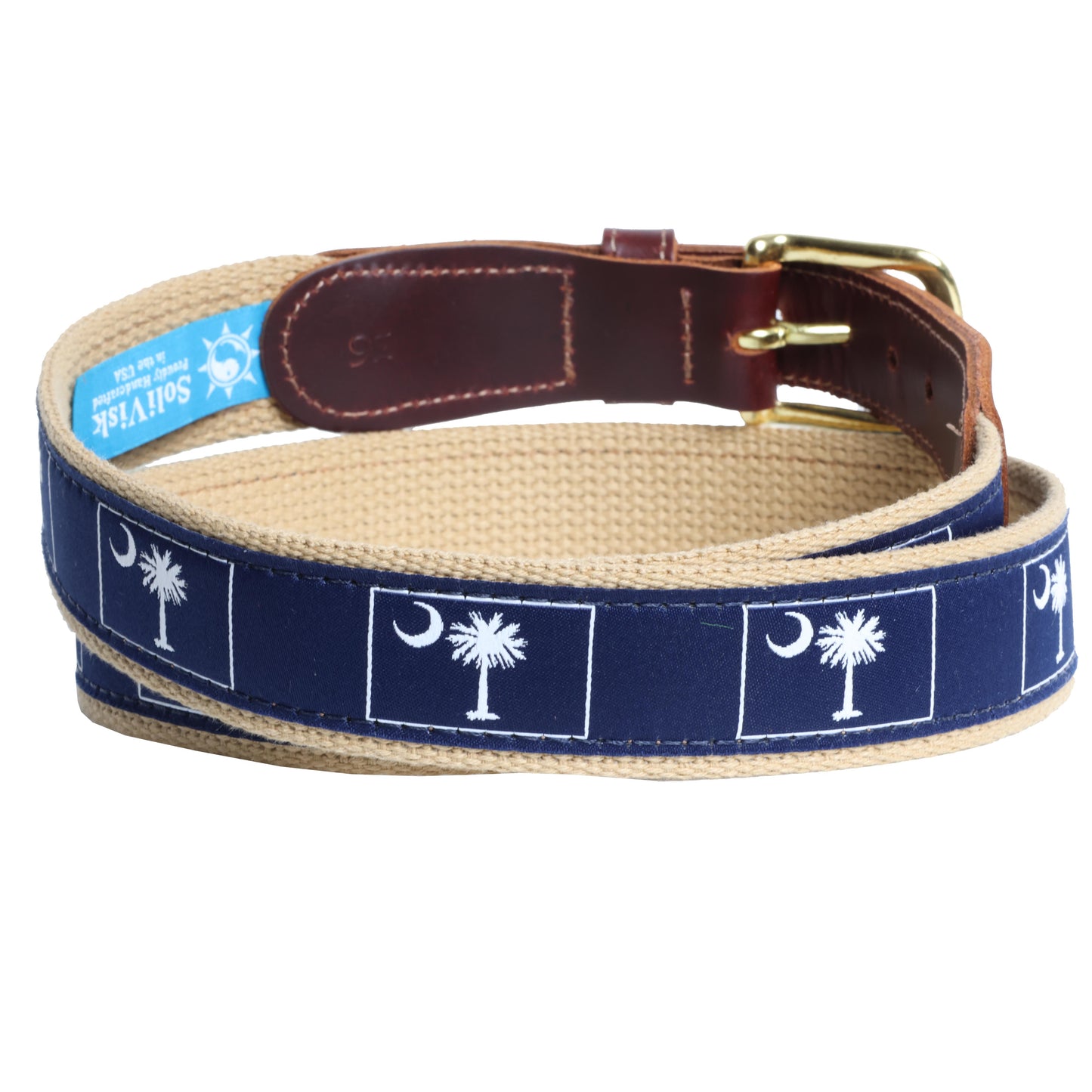 SoliVisk Palmetto Moon South Carolina State Flag Leather Tab Belt  Made in USA