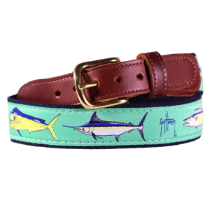 Guy Harvey Men’s Offshore Marlin and Sailfish Leather Tab Belt