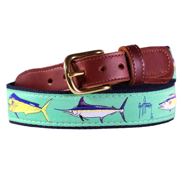 Guy Harvey Men’s Offshore Marlin and Sailfish Leather Tab Belt