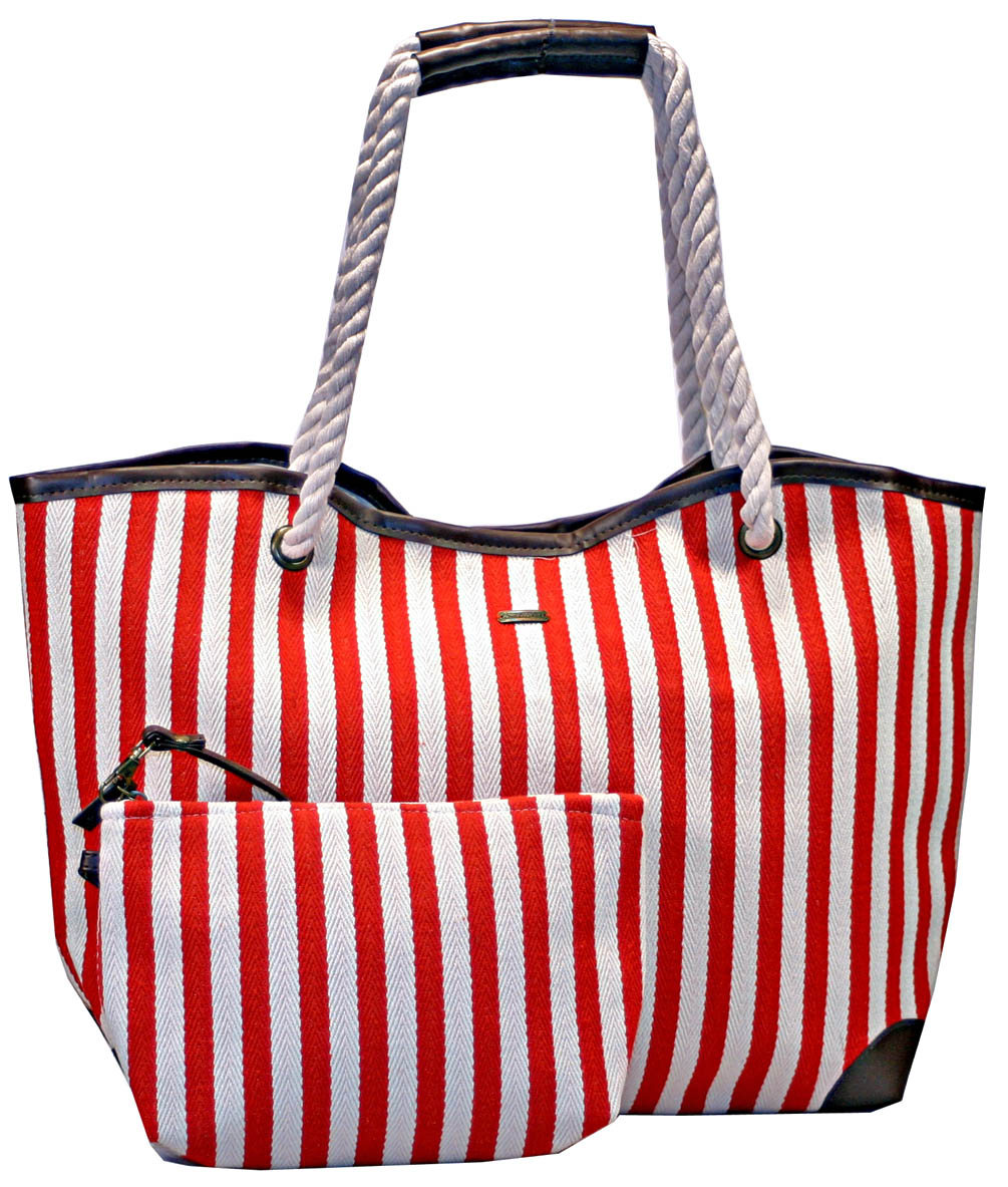 Red and Blue Striped Beach Totes with Matching Wristlet