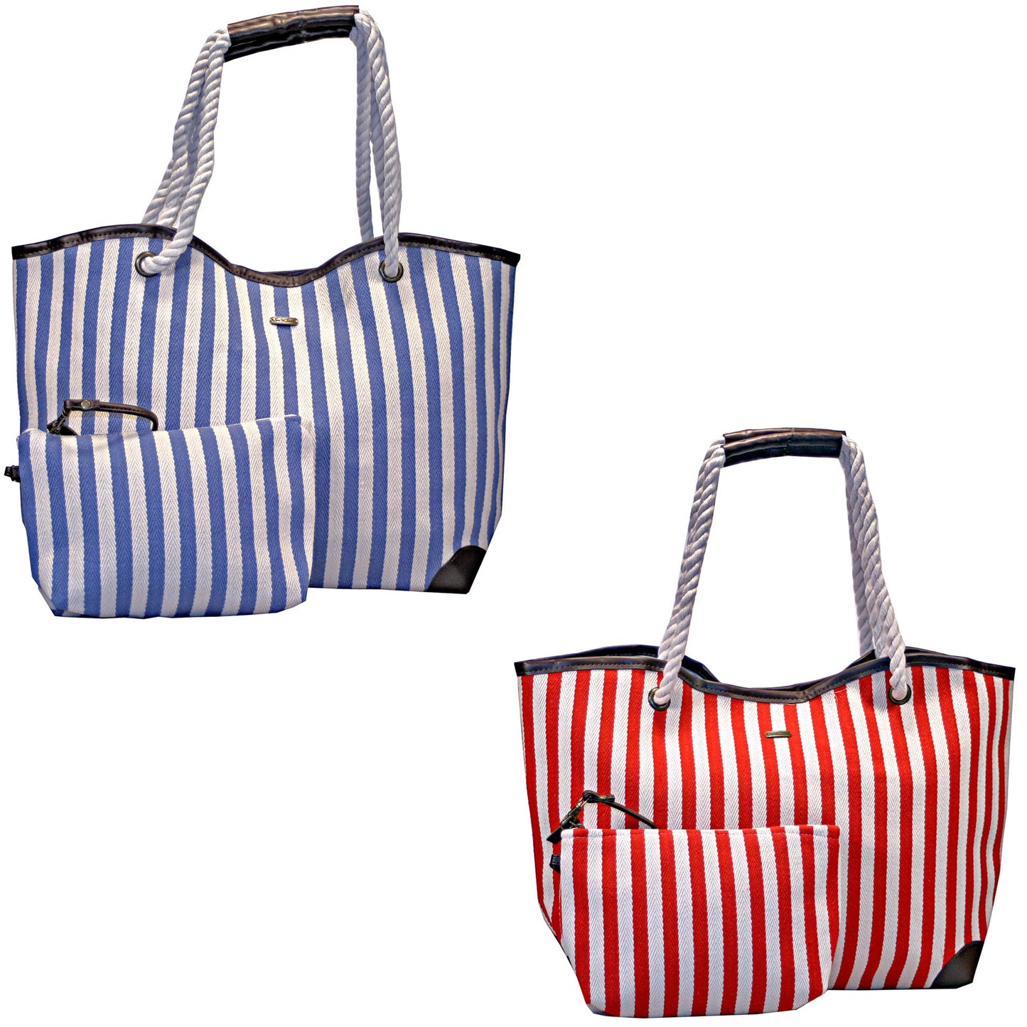 Red and Blue Striped Beach Totes with Matching Wristlet
