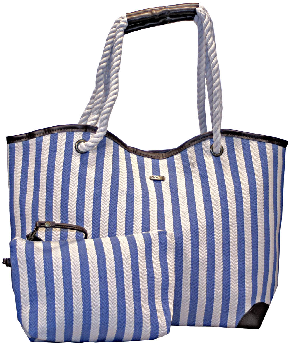 Red and Blue Striped Beach Totes with Matching Wristlet