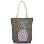 Brown Pineapple Tote Bag with Rope Handle and Siver Accents