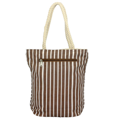 Brown Pineapple Tote Bag with Rope Handle and Siver Accents