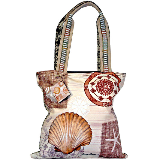 Starfish & Seashell Tan Beach Tote
