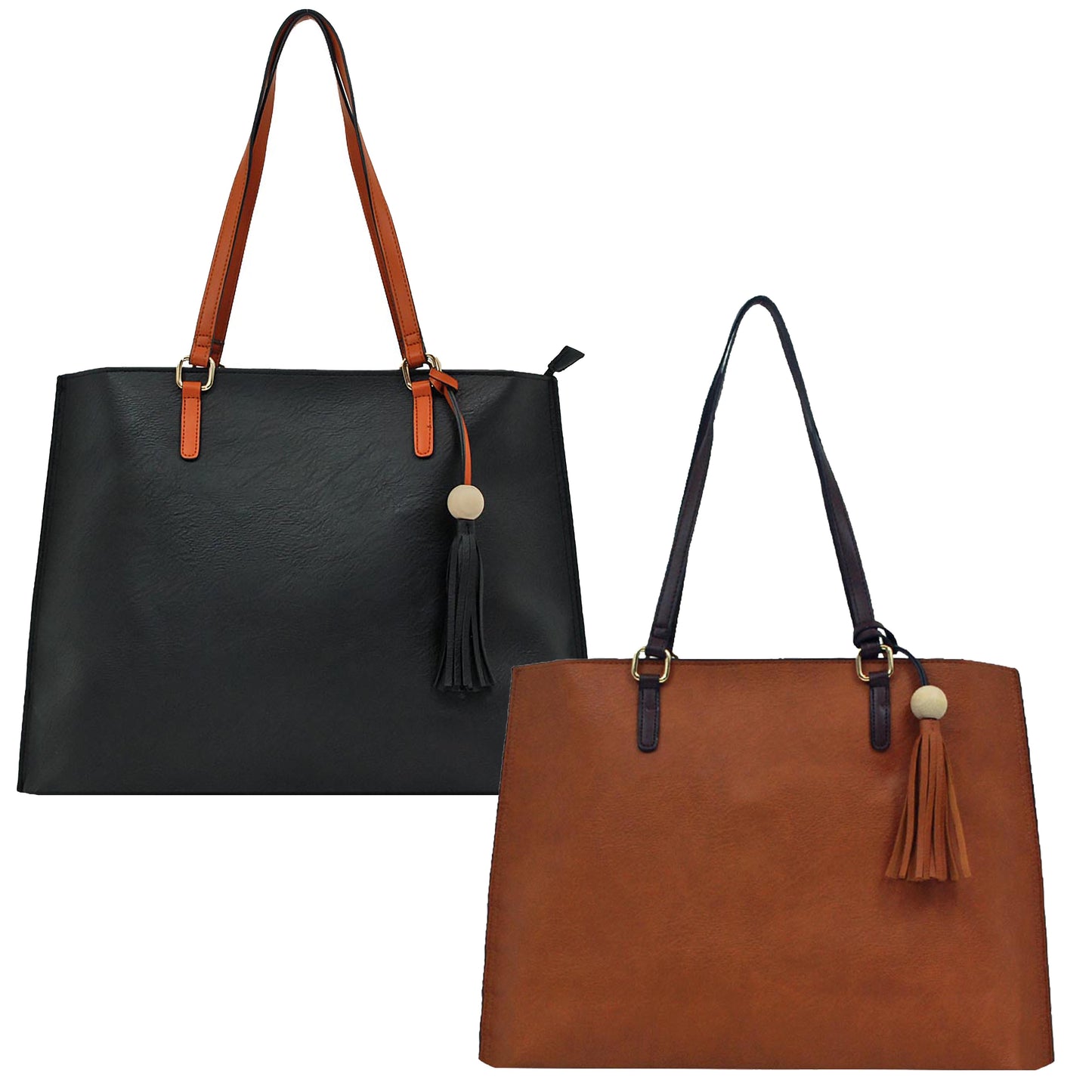 Women’s Faux Leather Tote Bag with Tassel, Goldtone Hardware & Zip Top Closure