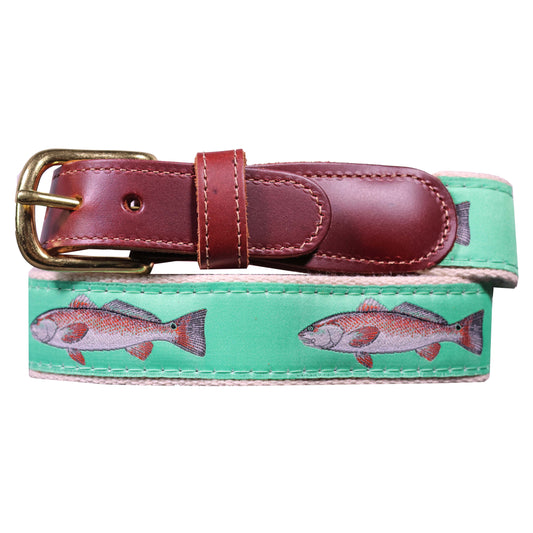 SoliVisk Men’s Nautical Embroidered Leather Tab Belt – Redfish Design  Proudly Made in USA