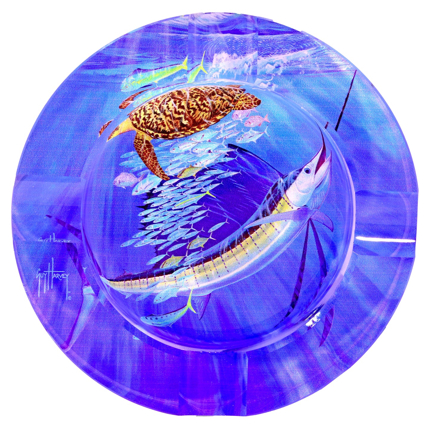 Guy Harvey Round 6" Glass Cigar Ashtray