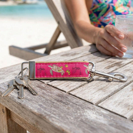 Guy Harvey Sea Turtle on Pink Key Ring with Snap Hook
